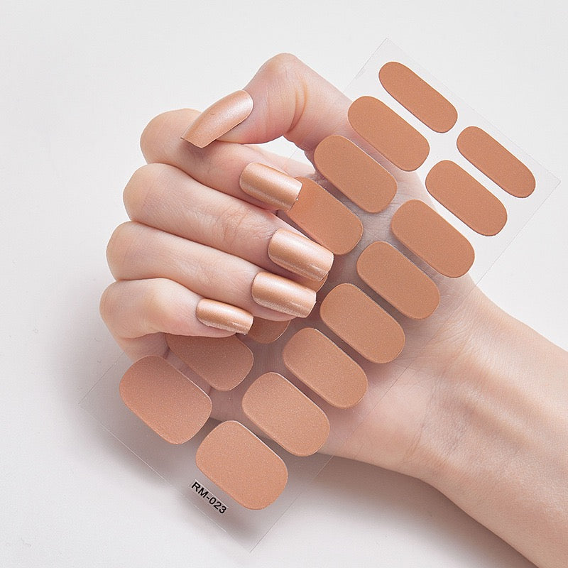 Metal Color Nail Art Strip Wraps Full Cover Nail Stickers Self-adhesive 16 Pcs/Sheet