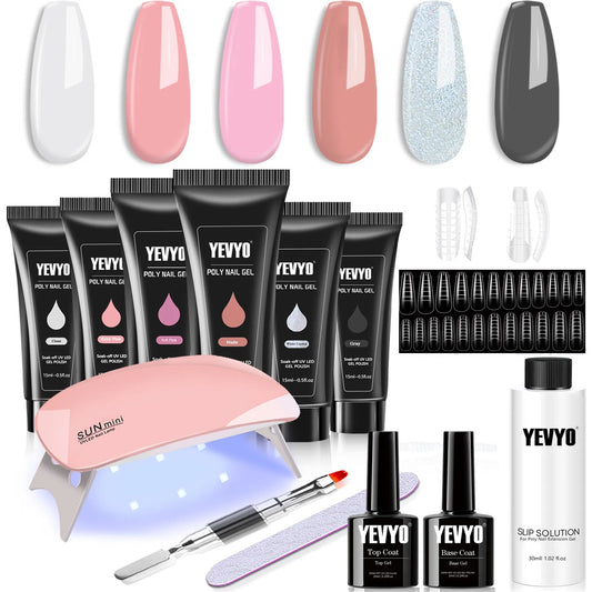 6 PCS Poly Gel Nail Kit With UV Lamp, Nail Brush And Nail Forms Top Base Coat Builder Nails Art Tools