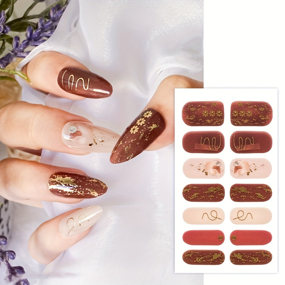 5 Sheets Oval Full Wrap 3D Nail Polish Stickers, Glossy, Self-Adhesive, Single Use, Unscented, Fantasy Theme,