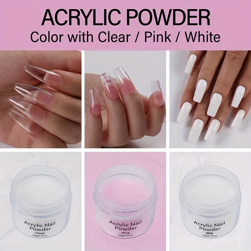 Complete Acrylic Nail Kit for Beginners - Clear Pinkish Nude Acrylic Powder