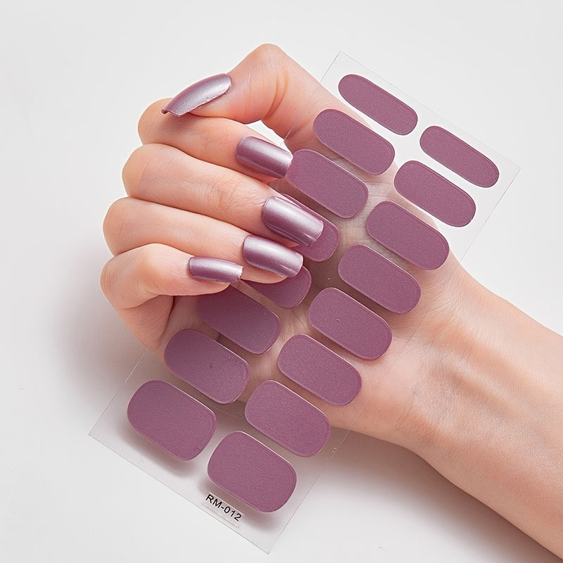 Metal Color Nail Art Strip Wraps Full Cover Nail Stickers Self-adhesive 16 Pcs/Sheet