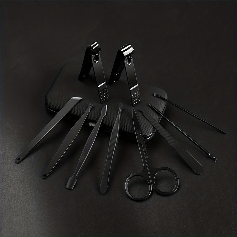 10pcs Black Nail Clippers Kit, Ultra Sharp Sturdy Fingernail Cutters