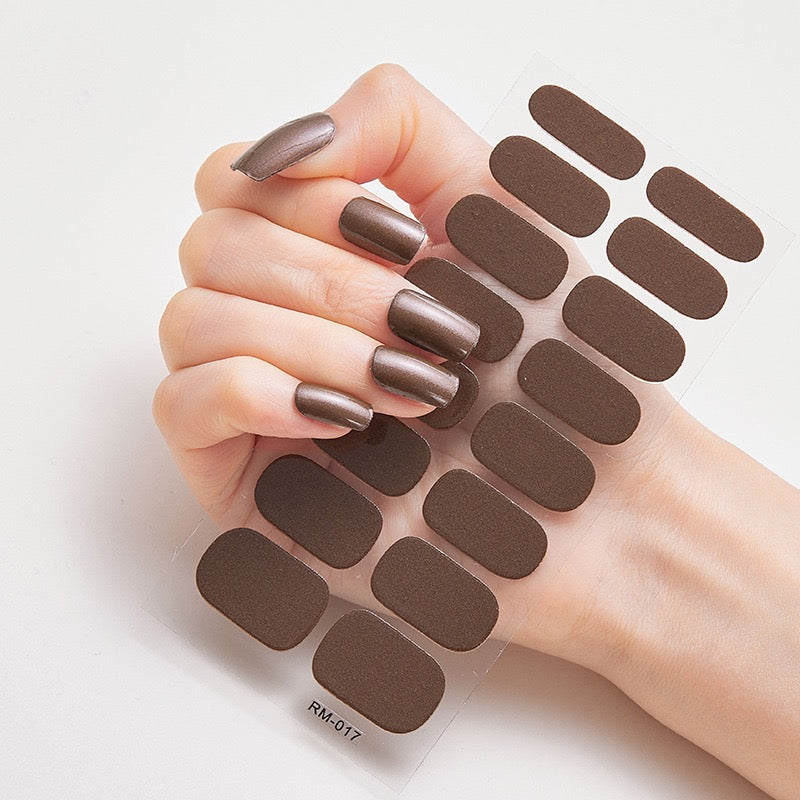 Metal Color Nail Art Strip Wraps Full Cover Nail Stickers Self-adhesive 16 Pcs/Sheet