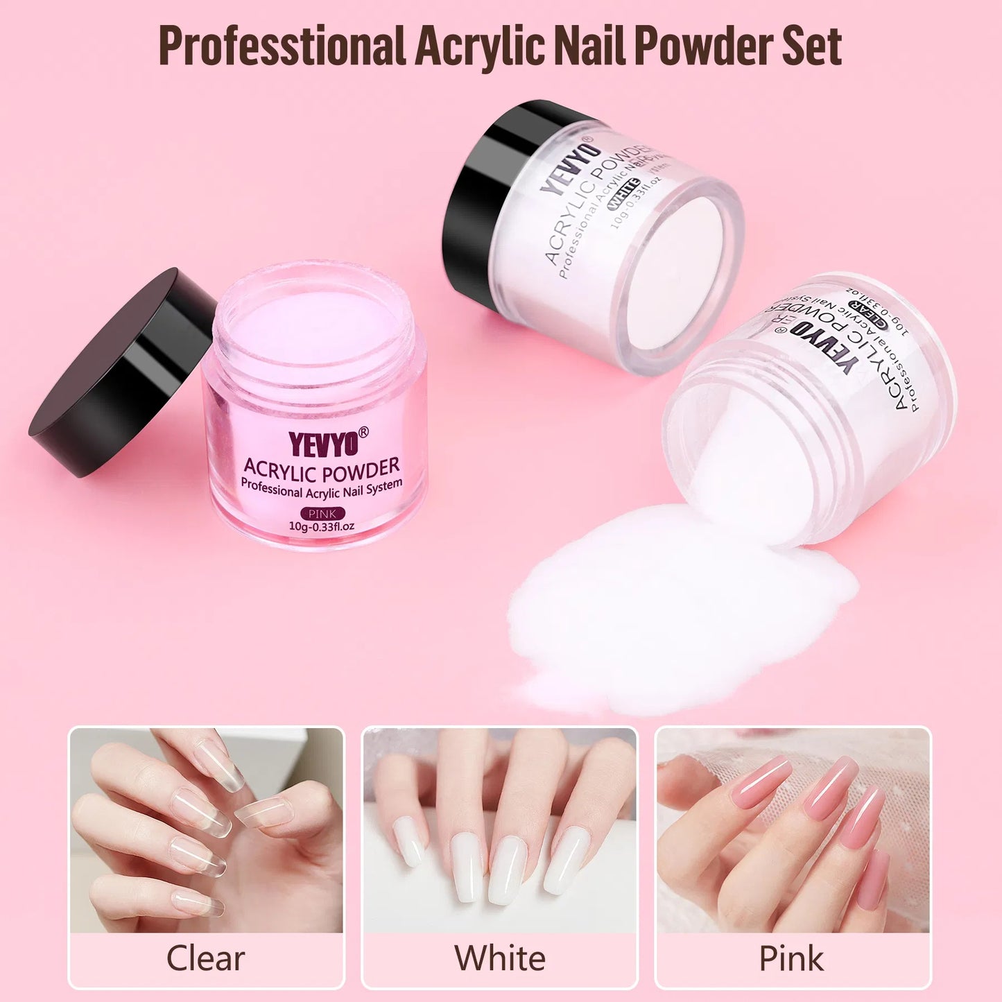 Professional Acrylic Nail Kit, With Pink Nail UV LED Lamps, Acrylic Powders Nail Art Tools