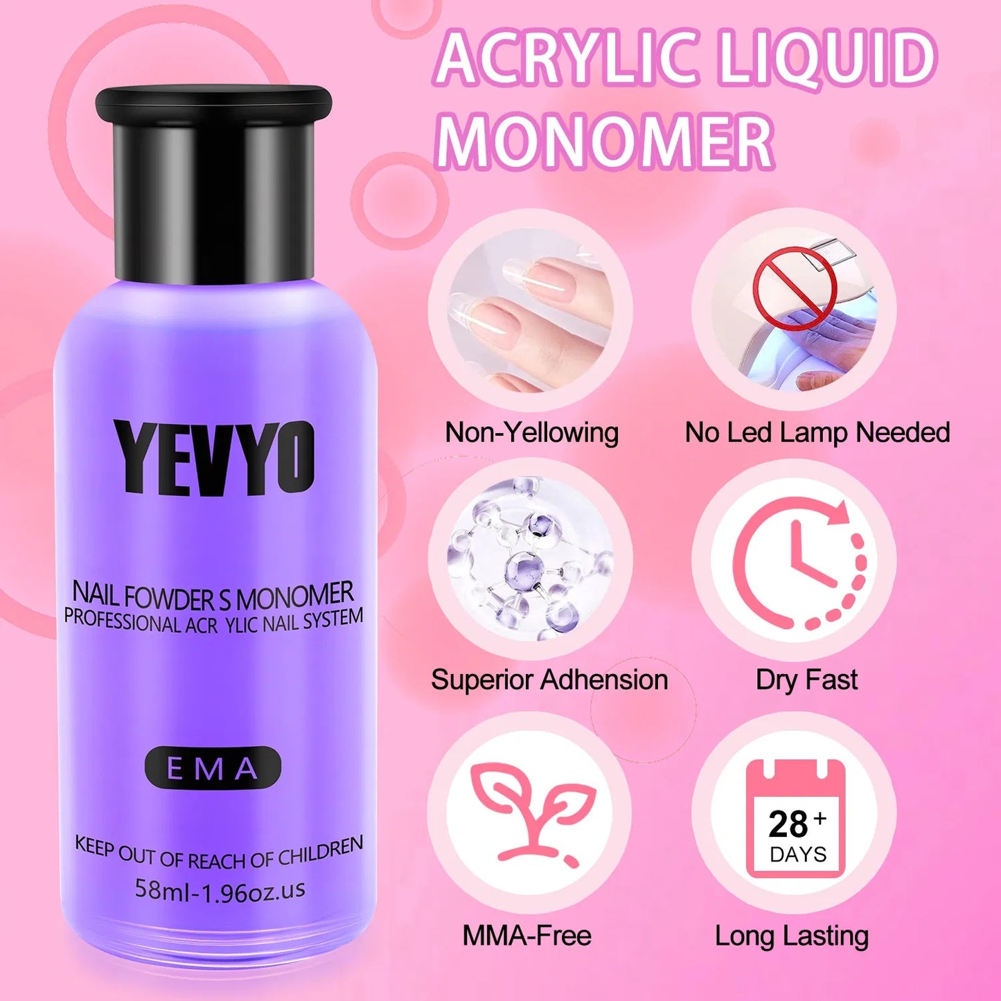 Professional Acrylic Nail Kit, With Pink Nail UV LED Lamps, Acrylic Powders Nail Art Tools