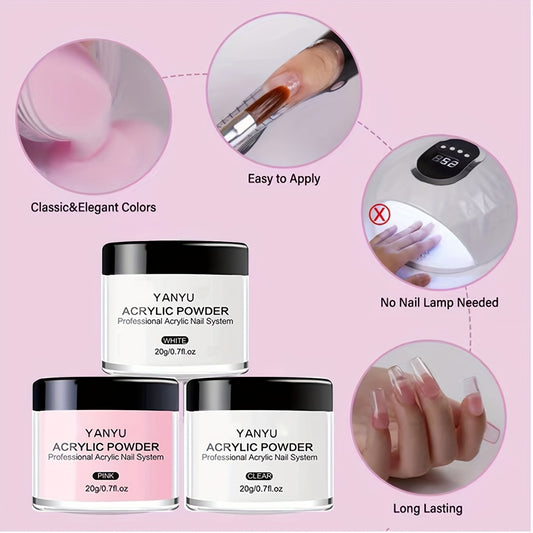 Complete Acrylic Nail Kit for Beginners - Clear Pinkish Nude Acrylic Powder