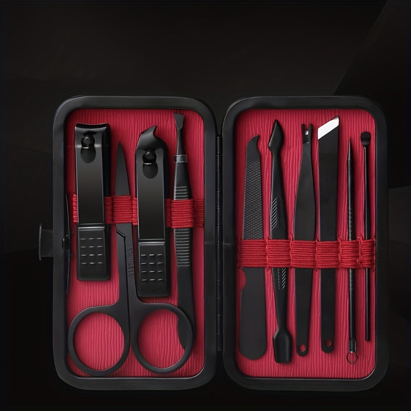 10pcs Black Nail Clippers Kit, Ultra Sharp Sturdy Fingernail Cutters