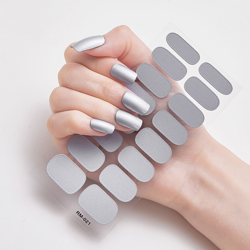 Metal Color Nail Art Strip Wraps Full Cover Nail Stickers Self-adhesive 16 Pcs/Sheet