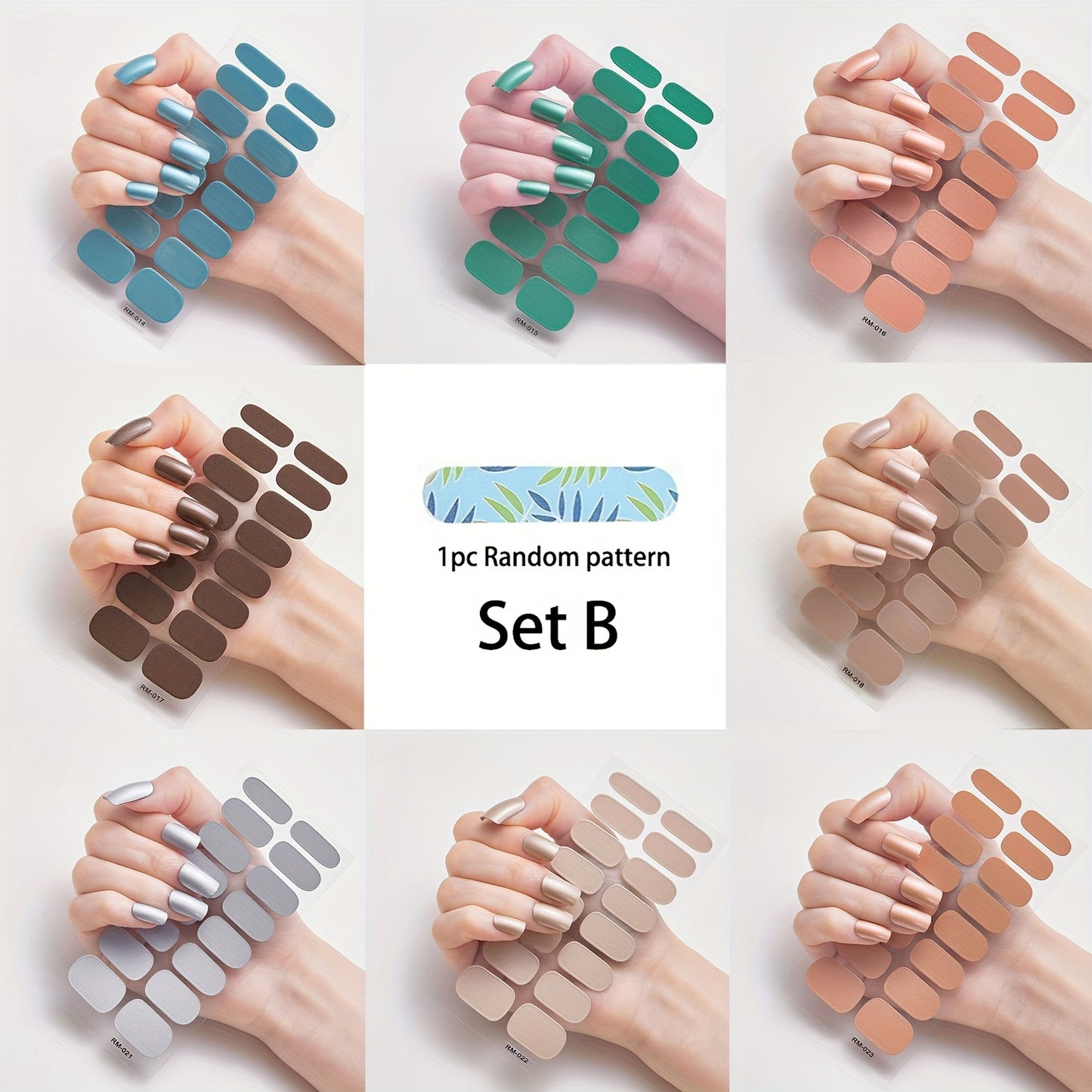 Metal Color Nail Art Strip Wraps Full Cover Nail Stickers Self-adhesive 16 Pcs/Sheet