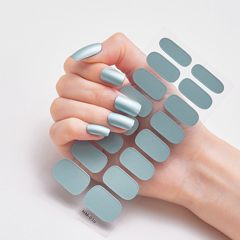 Metal Color Nail Art Strip Wraps Full Cover Nail Stickers Self-adhesive 16 Pcs/Sheet