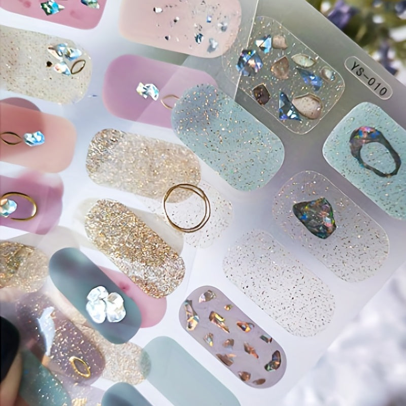 5 Sheets Oval Full Wrap 3D Nail Polish Stickers, Glossy, Self-Adhesive, Single Use, Unscented, Fantasy Theme,