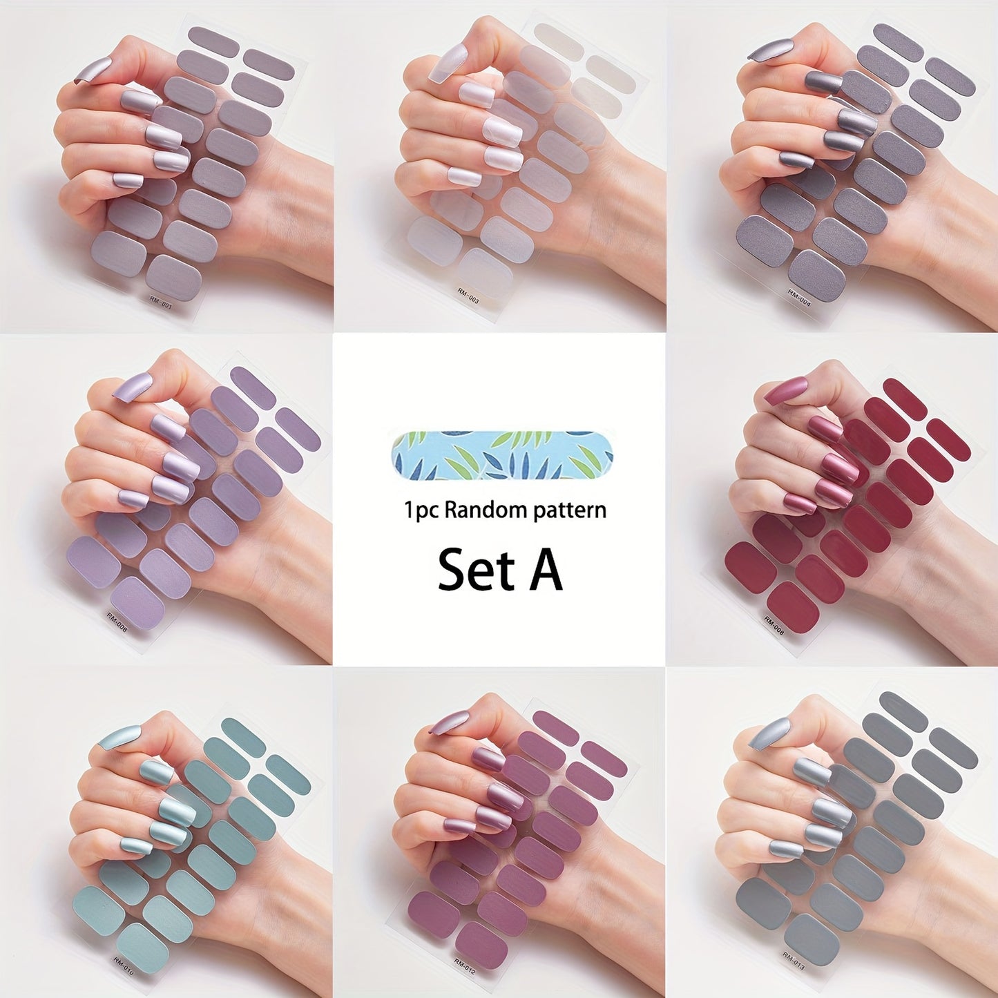 Metal Color Nail Art Strip Wraps Full Cover Nail Stickers Self-adhesive 16 Pcs/Sheet