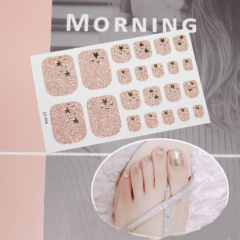 1 Pcs Glittery Glossy Toe Nail Stickers - Self-Adhesive for DIY Nail Art Decoration