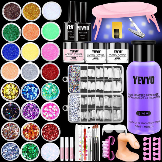Professional Acrylic Nail Kit, With Pink Nail UV LED Lamps, Acrylic Powders Nail Art Tools