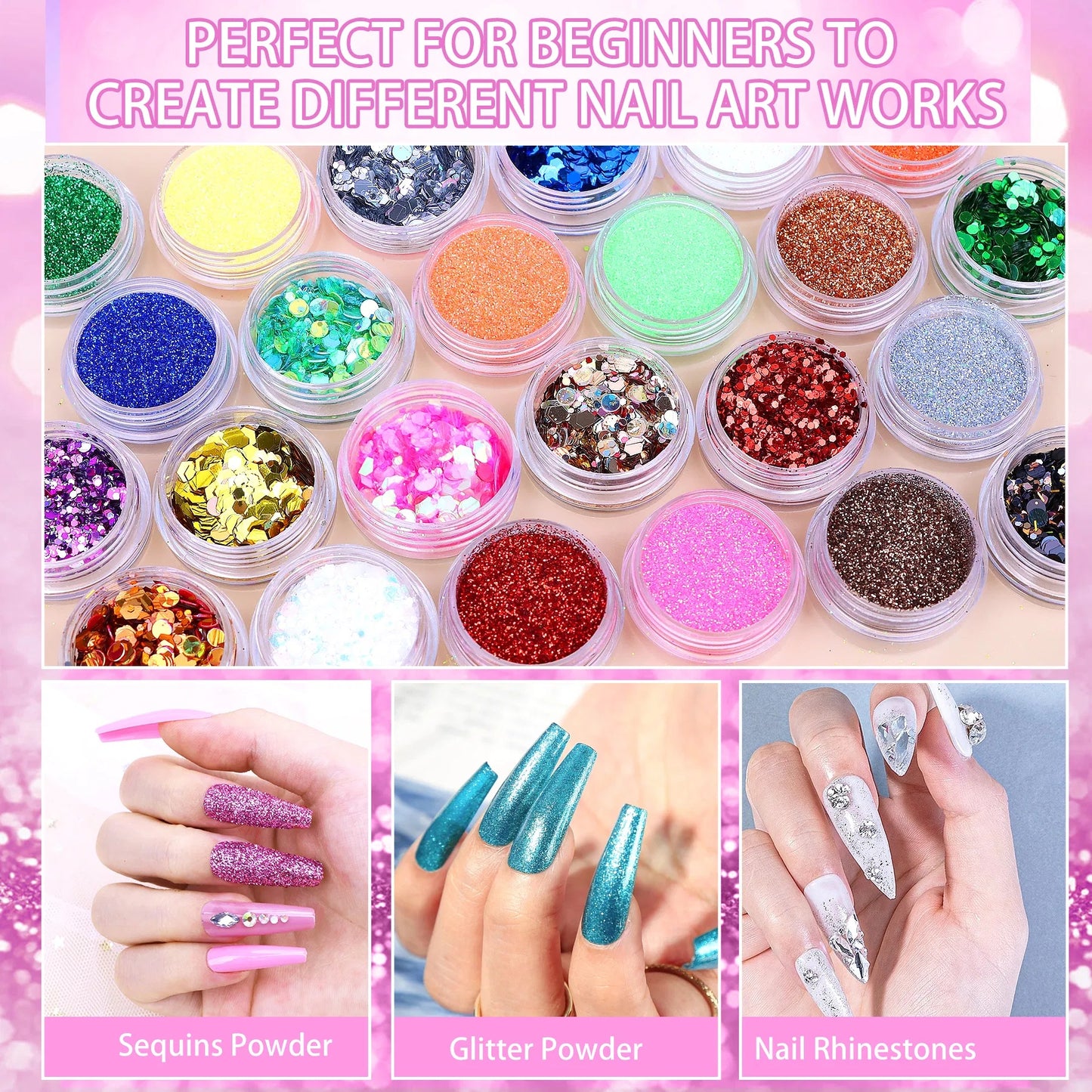 Professional Acrylic Nail Kit, With Pink Nail UV LED Lamps, Acrylic Powders Nail Art Tools