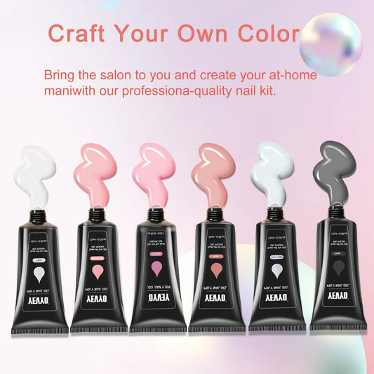 6 PCS Poly Gel Nail Kit With UV Lamp, Nail Brush And Nail Forms Top Base Coat Builder Nails Art Tools