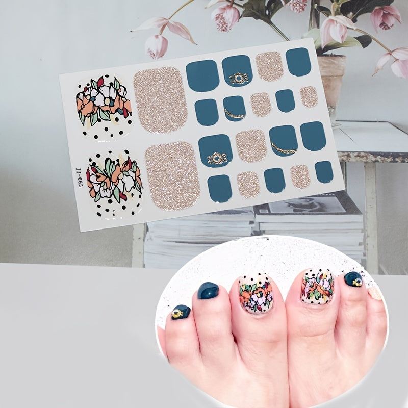 1 Pcs Glittery Glossy Toe Nail Stickers - Self-Adhesive for DIY Nail Art Decoration