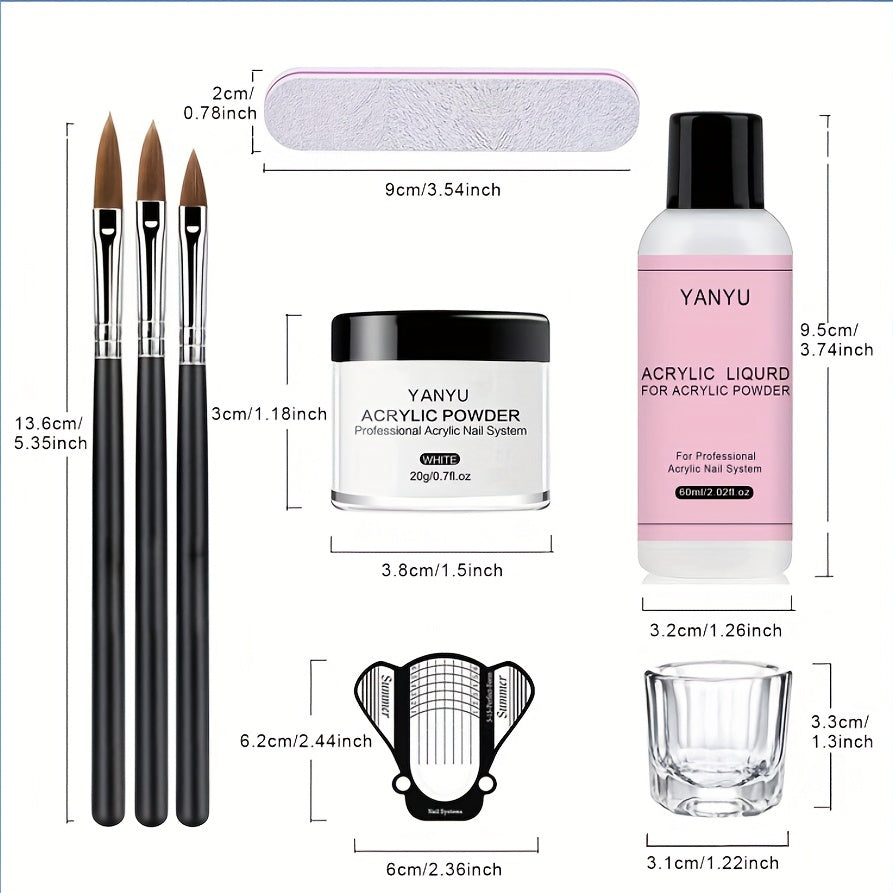 Complete Acrylic Nail Kit for Beginners - Clear Pinkish Nude Acrylic Powder