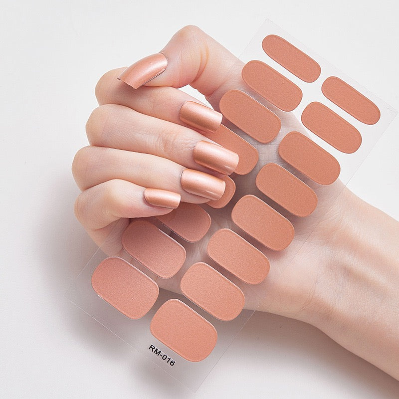 Metal Color Nail Art Strip Wraps Full Cover Nail Stickers Self-adhesive 16 Pcs/Sheet