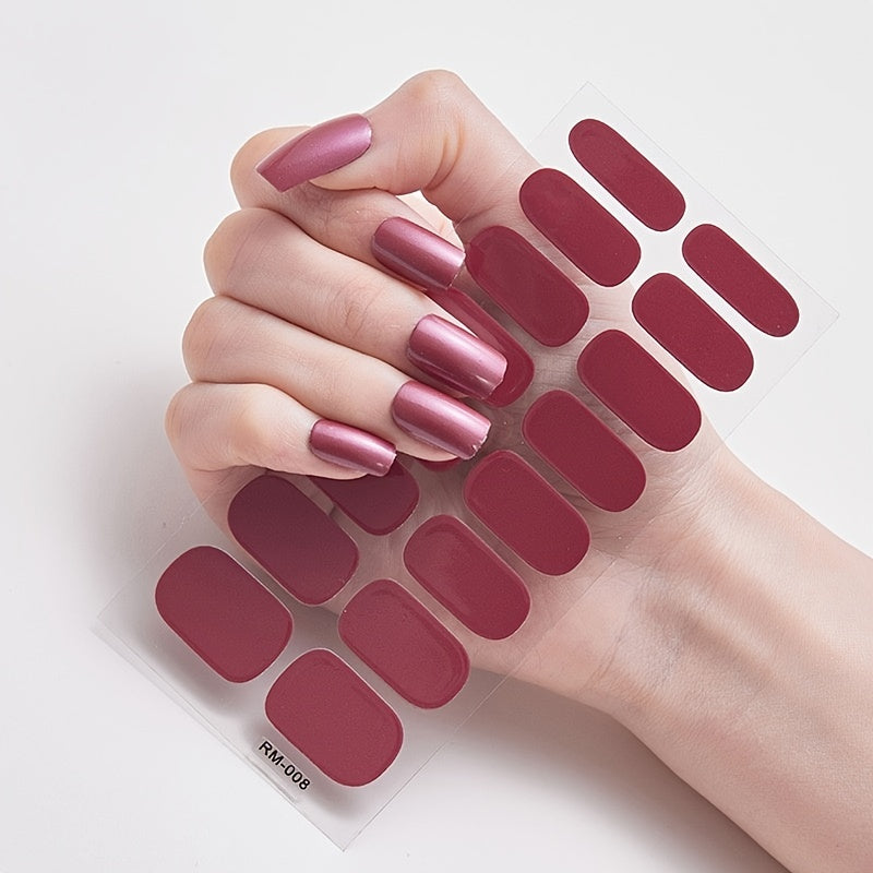 Metal Color Nail Art Strip Wraps Full Cover Nail Stickers Self-adhesive 16 Pcs/Sheet