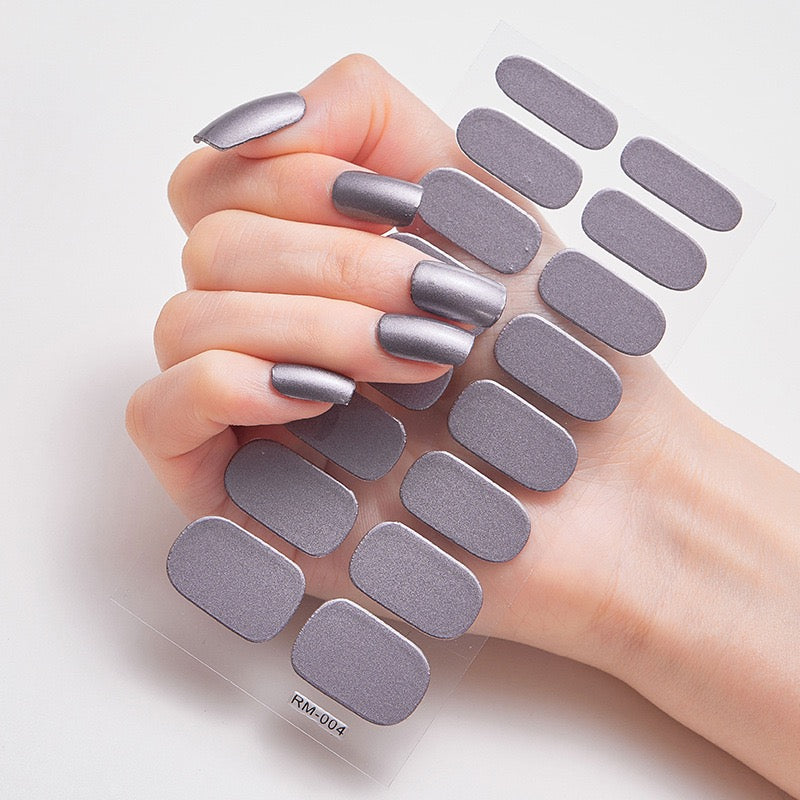 Metal Color Nail Art Strip Wraps Full Cover Nail Stickers Self-adhesive 16 Pcs/Sheet