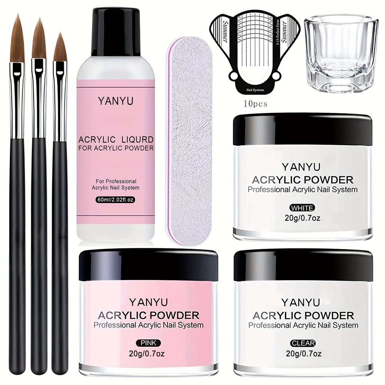 Complete Acrylic Nail Kit for Beginners - Clear Pinkish Nude Acrylic Powder