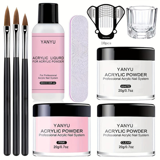 Complete Acrylic Nail Kit for Beginners - Clear Pinkish Nude Acrylic Powder