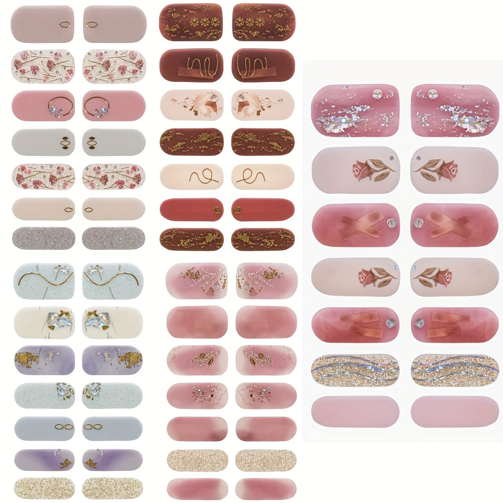 5 Sheets Oval Full Wrap 3D Nail Polish Stickers, Glossy, Self-Adhesive, Single Use, Unscented, Fantasy Theme,