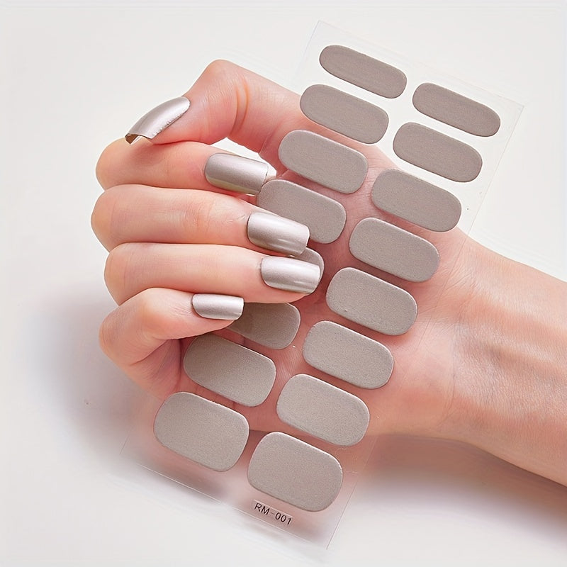 Metal Color Nail Art Strip Wraps Full Cover Nail Stickers Self-adhesive 16 Pcs/Sheet