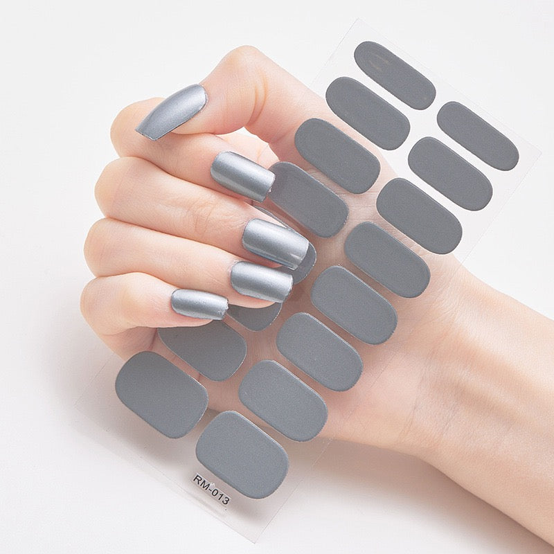 Metal Color Nail Art Strip Wraps Full Cover Nail Stickers Self-adhesive 16 Pcs/Sheet